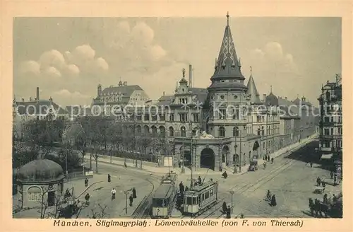 AK / Ansichtskarte Strassenbahn Muenchen Stiglmayrplatz Loewenbraeukeller  Strassenbahn