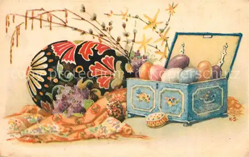 AK / Ansichtskarte Ostern_Easter_Paques Ostereier Schmuckkasten Kuenstlerkarte K. Simunka  Ostern_Easter_Paques