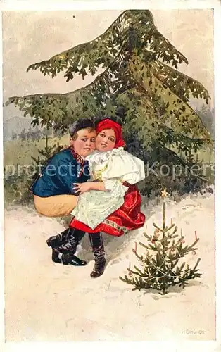 AK / Ansichtskarte Weihnachten Trachten Weihnachtsbaum Kuenstlerkarte K. Simunek  Weihnachten