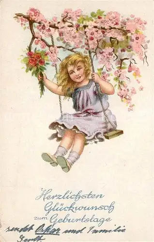 AK / Ansichtskarte Geburtstag Kind Schaukel Blumen Litho Geburtstag