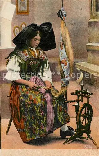 AK / Ansichtskarte Trachten_Alsace Spinnrad  Trachten Alsace