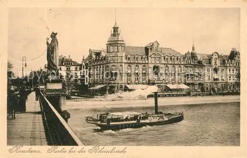 AK / Ansichtskarte Konstanz_Bodensee Partie bei der Rheinbruecke Dampfer Hotel Konstanz_Bodensee