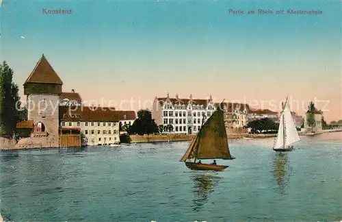 AK / Ansichtskarte Konstanz_Bodensee Partie am Rhein mit Klosterschule Rheintorturm Konstanz_Bodensee