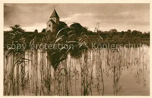 AK / Ansichtskarte Oberzell_Reichenau Ansicht mit Kirche vom See aus Kupferdruck Oberzell Reichenau