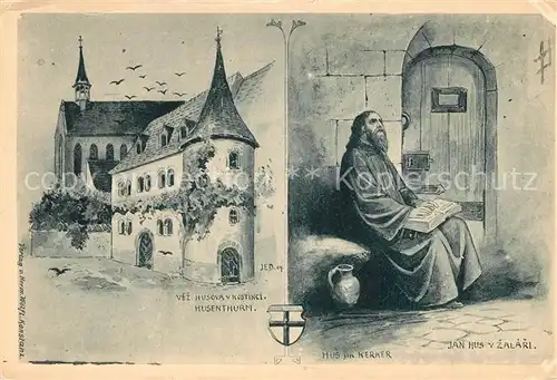 AK / Ansichtskarte Konstanz_Bodensee Husenturm Jan Hus im Kerker Kuenstlerkarte Konstanz_Bodensee