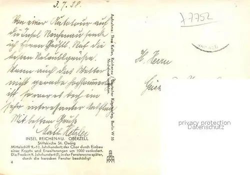 AK / Ansichtskarte Oberzell_Reichenau Stiftskirche St. Georg Innenansicht Mittelschiff Chor Fresken Oberzell Reichenau