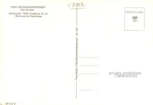 AK / Ansichtskarte Mittelzell Muensterkirche Markuschor Langhaus Blick aus Kaiserloge Mittelzell