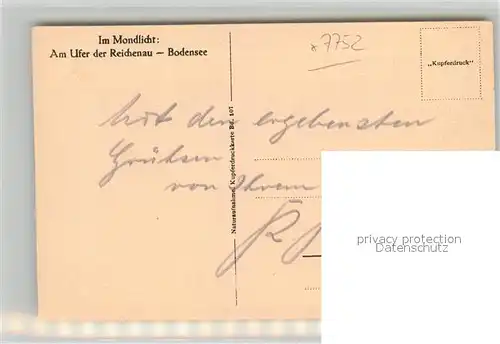 AK / Ansichtskarte Insel_Reichenau Am Ufer der Insel im Mondlicht Kupferdruck Insel Reichenau