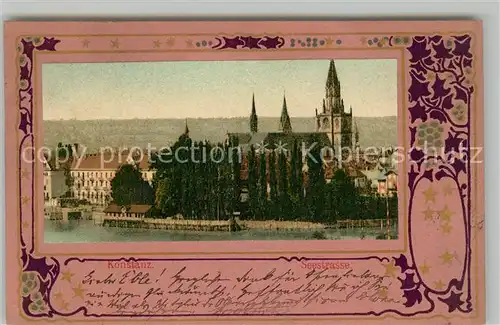 AK / Ansichtskarte Konstanz_Bodensee Seestrasse mit Blick zur Altstadt mit Muensterkirche Rahmen Konstanz_Bodensee