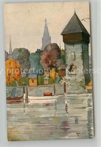 AK / Ansichtskarte Konstanz_Bodensee Rheintorturm und Muenster Kuenstlerkarte Konstanz_Bodensee