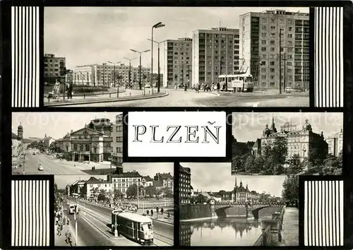 AK / Ansichtskarte Plzen_Pilsen Neubaugebiet Bruecke Strassenbahn Plzen Pilsen