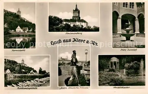 AK / Ansichtskarte Kleve Schwanenburg Bootsanlegestelle Kermisdahl Kleve