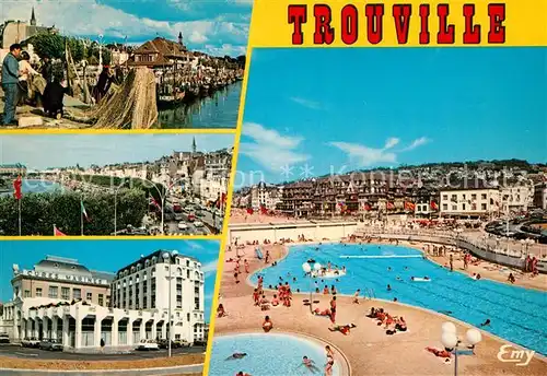 AK / Ansichtskarte Trouville sur Mer Le port La Touques et le boulevard Moureaux Les cures marines La piscine Trouville sur Mer