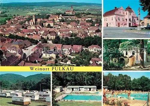 AK / Ansichtskarte Pulkau Fliegeraufnahme Rathaus Camping Schwimmbad Pulkau