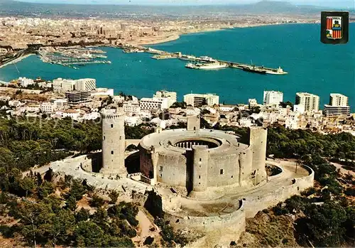 AK / Ansichtskarte Palma_Mallorca Vista aerea del Castillo de Bellver y Puerto Palma Mallorca