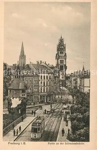 AK / Ansichtskarte Strassenbahn Freiburg Breisgau Schwabenbruecke  Strassenbahn
