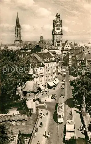 AK / Ansichtskarte Strassenbahn Freiburg Breisgau Schwabentor Muenster  Strassenbahn