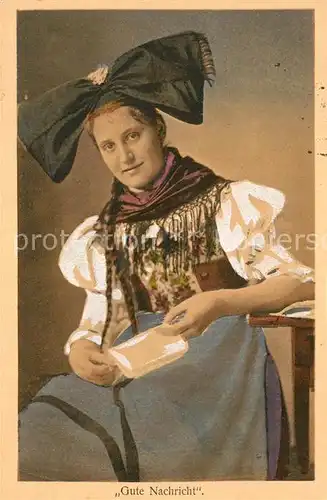 AK / Ansichtskarte Trachten_Schwarzwald Hanauerin Gute Nachricht  Trachten Schwarzwald