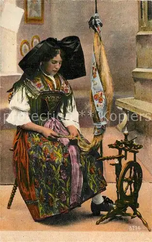 AK / Ansichtskarte Trachten_Alsace Elsaesserin Spinnrad  Trachten Alsace