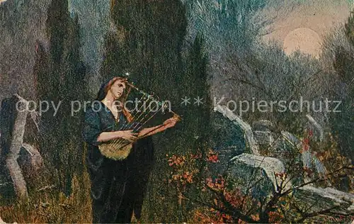 AK / Ansichtskarte Kuenstlerkarte E. K. Liska Adaggio Harfe  Kuenstlerkarte