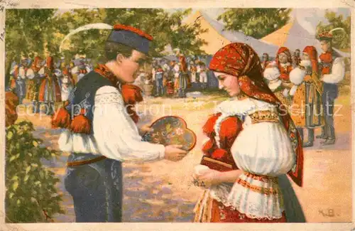 AK / Ansichtskarte Kuenstlerkarte Konstantin Busek Na pouti Trachten Tschechien Kuenstlerkarte