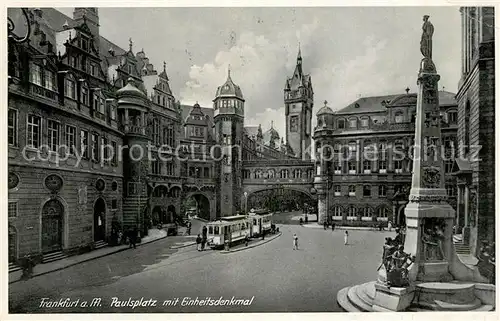 AK / Ansichtskarte Strassenbahn Paulsplatz Einheitsdenkmal Frankfurt am Main Strassenbahn