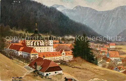 AK / Ansichtskarte Kuenstlerkarte Hans Klatt Kloster Ettal Oberammergau  Kuenstlerkarte