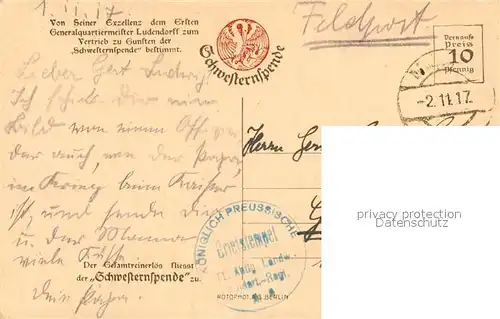 AK / Ansichtskarte Militaria_Generaele_Stab_Deutschland Erich Ludendorff Schwesternspende  Militaria_Generaele