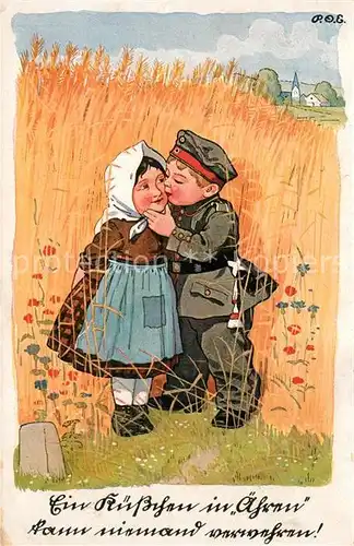 AK / Ansichtskarte P.O.E. Kindersoldaten Kuss  P.O.E.