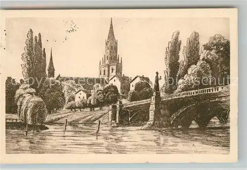 AK / Ansichtskarte Konstanz_Bodensee Rheinbruecke und Muenster Radierung Prof. Ostermayer Kuenstlerkarte Konstanz_Bodensee