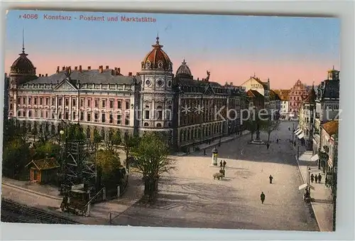AK / Ansichtskarte Konstanz_Bodensee Postamt und Marktstaette Konstanz_Bodensee