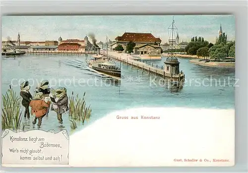 AK / Ansichtskarte Konstanz_Bodensee Hafen Dampfer Karikaturen Froesche Konstanz_Bodensee