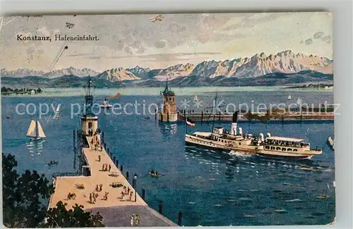 AK / Ansichtskarte Konstanz_Bodensee Hafeneinfahrt Dampfer Alpen Kuenstlerkarte Konstanz_Bodensee
