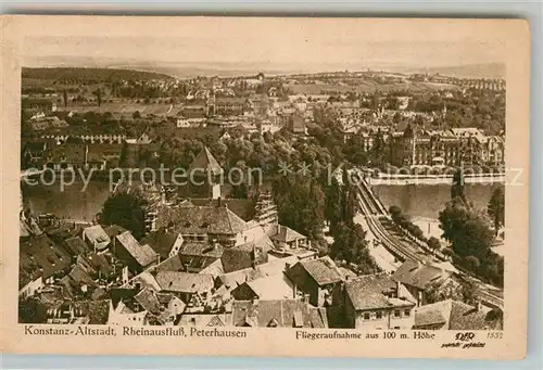 AK / Ansichtskarte Konstanz_Bodensee Altstadt Rheinausfluss Peterhausen Fliegeraufnahme aus 100 m Hoehe Konstanz_Bodensee