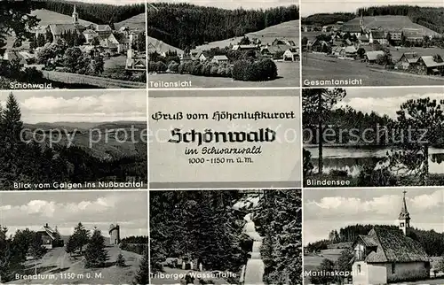 AK / Ansichtskarte Schoenwald_Schwarzwald Martinskapelle Wasserfall Brendturm Schoenwald Schwarzwald