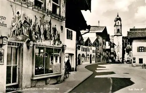 AK / Ansichtskarte Mittenwald_Bayern Obermarkt Pfarrkirche Mittenwald Bayern