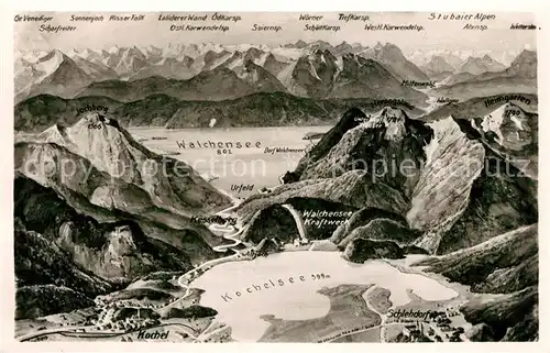 AK / Ansichtskarte Kochel_See Ortungskarte Schlehdorf Walchensee Kraftwerk Kochel_See
