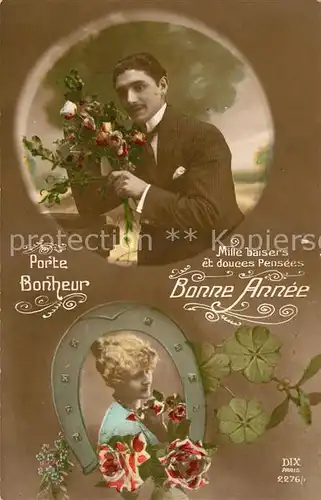 AK / Ansichtskarte Foto_DIX_Paris_Nr. 2276 1 Neujahr Hufeisen Rosen Kleeblatt Foto_DIX_Paris_Nr.