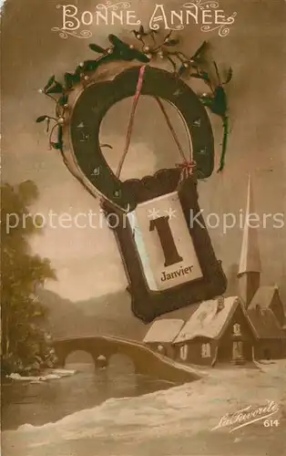 AK / Ansichtskarte Neujahr Hufeisen Verlag La Favorite Nr. 614  Neujahr