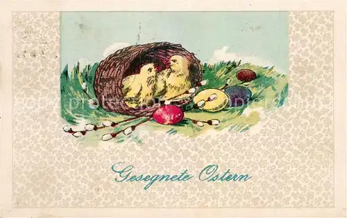 AK / Ansichtskarte Ostern_Easter_Paques Kueken Ostereier Weidenkaetzchen Litho Ostern_Easter_Paques