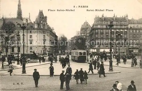AK / Ansichtskarte Strassenbahn Paris Place Saint Michel  Strassenbahn