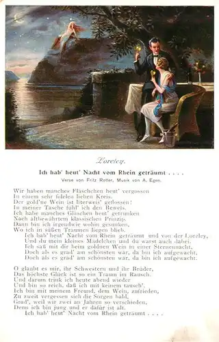 AK / Ansichtskarte Liederkarte Loreley Ich hab heut Nacht vom Rhein getraeumt Rheinlieder Nr. 22 F Liederkarte