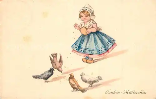 AK / Ansichtskarte Tauben Kind Tracht Holland Litho Tauben