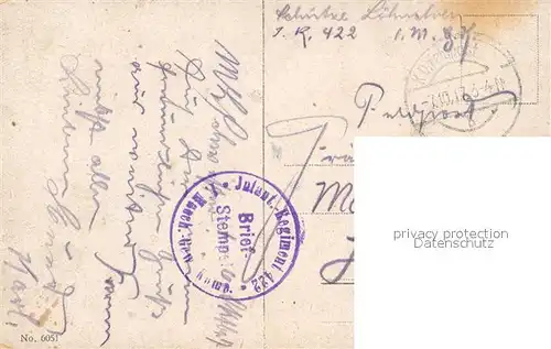 AK / Ansichtskarte Feldpost Stempel_WK1 Infanterie Regiment 422 I. Maschinengewehr Kompanie  Feldpost Stempel_WK1