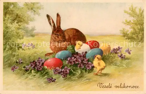 AK / Ansichtskarte Ostern_Easter_Paques Hase Kueken Veilchen Ostereier  Ostern_Easter_Paques
