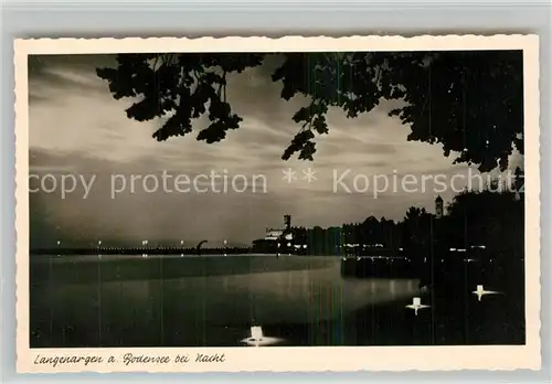 AK / Ansichtskarte Langenargen_Bodensee Uferpromenade bei Nacht Langenargen Bodensee
