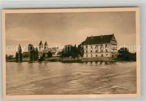 AK / Ansichtskarte Niederzell_Reichenau Kirche Ansicht vom See aus Kupferdruck Niederzell Reichenau