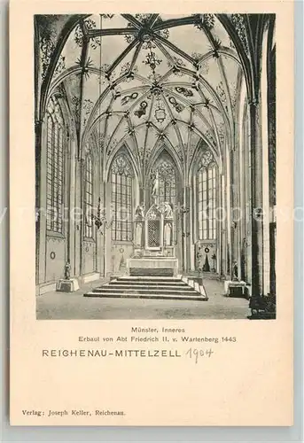 AK / Ansichtskarte Mittelzell Muensterkirche Innenansicht Erbauer Abt Friedrich II von Wartenber 15. Jhdt. Mittelzell