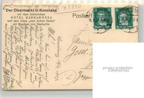 AK / Ansichtskarte Konstanz_Bodensee Obermarkt Historisches Hotel Barbarossa Geschichte Konstanz_Bodensee