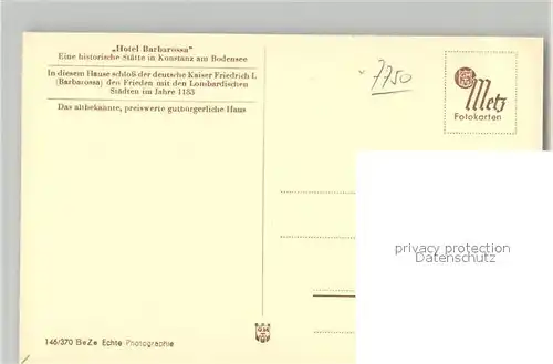 AK / Ansichtskarte Konstanz_Bodensee Historisches Gebaeude Hotel Barbarossa Konstanz_Bodensee